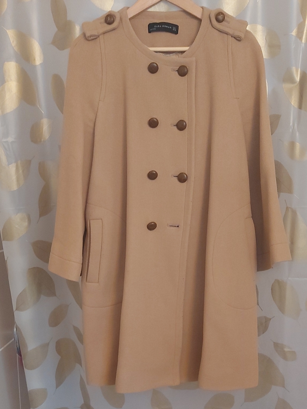 Zara Tan Double-Breasted Pea Coat